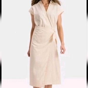 Women's Short Sleeve Wrap Waist Midi Shirtdress Universal Thread Cream Size XXL